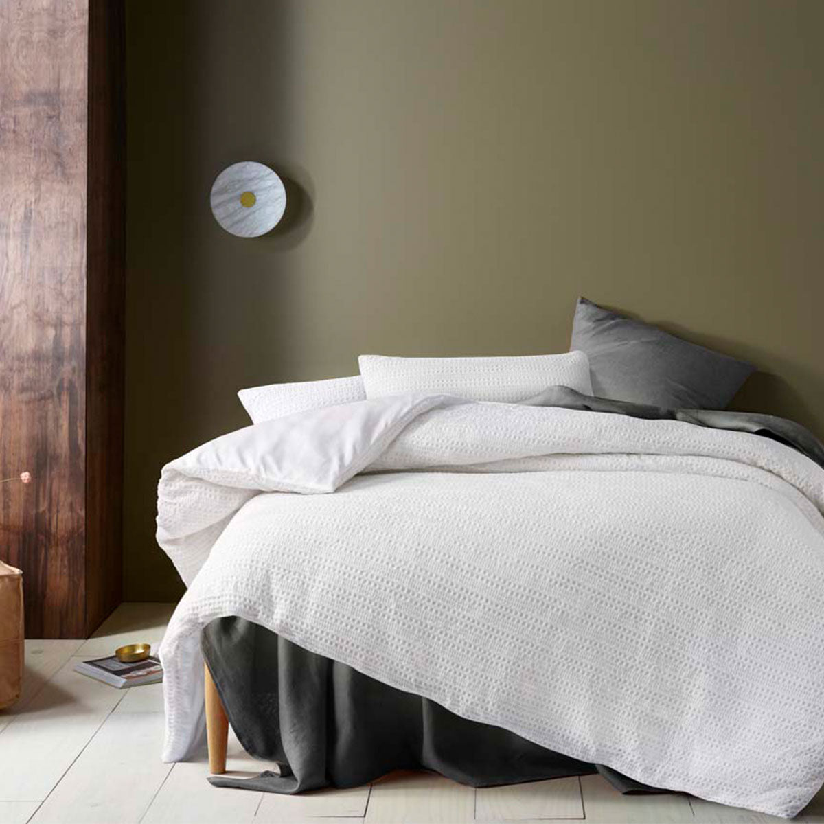 Accessorize Soho Waffle Quilt Cover Set - White Queen